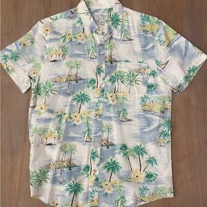 Lucky Brand Linen Blend Tropical Button-Up Shirt Short Sleeve Size S Summer